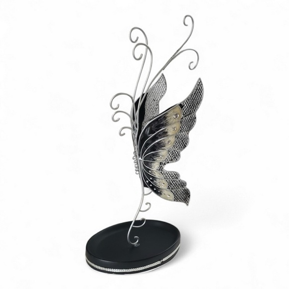 Jewelry - Rhinestone Butterfly Necklace Holder and Jewelry Organizer with Trinket Tray